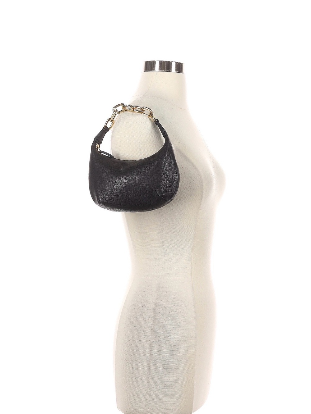 Madewell | Women’s Micro Gold Chain Handle Leather Hobo Bag Black Leather Purse - Picture 5 of 5